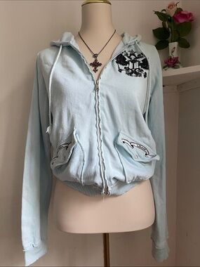 Light Blue Zip-Up Hooded Jacket with Crest Detail